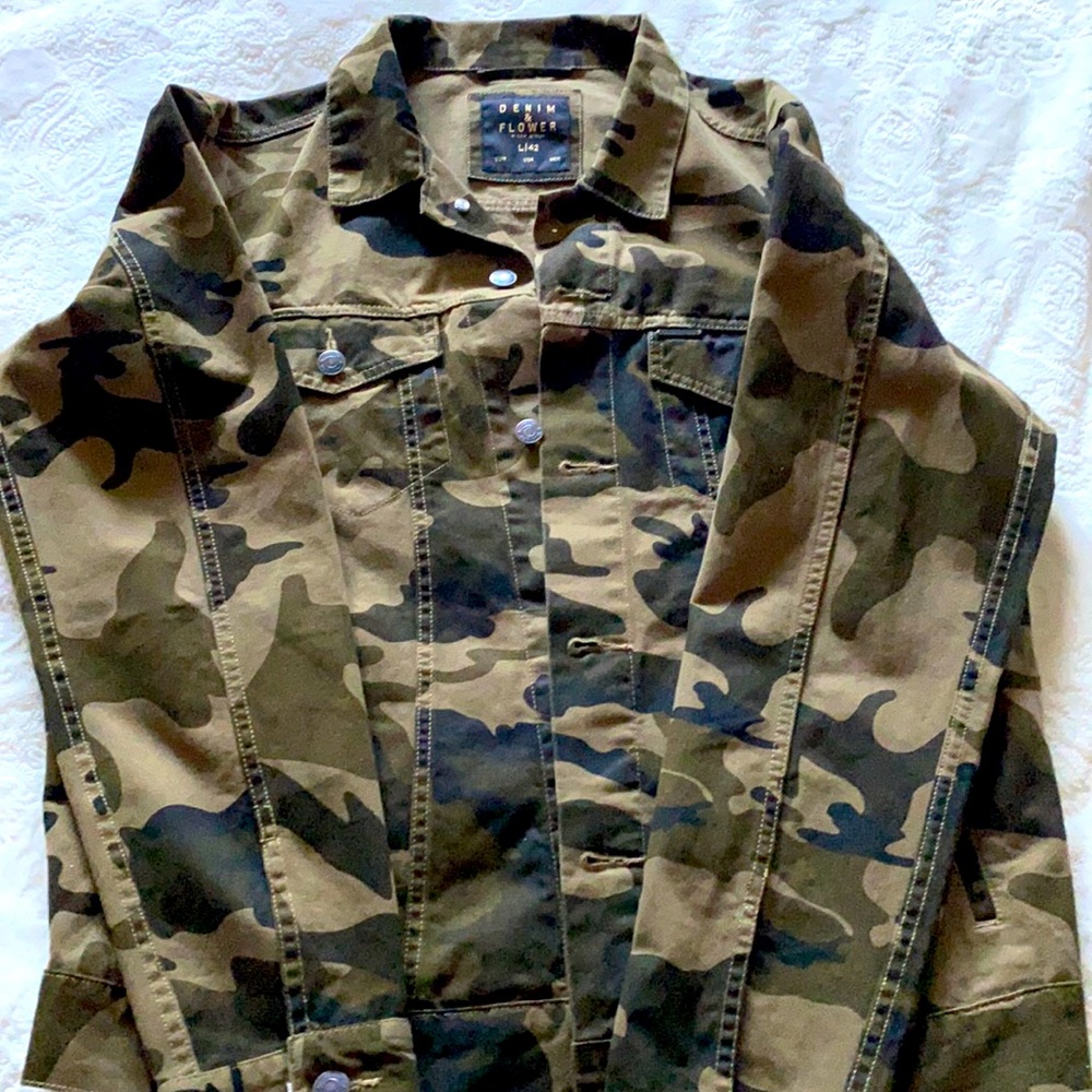 Camouflage denim jacket by Denim & Flower large